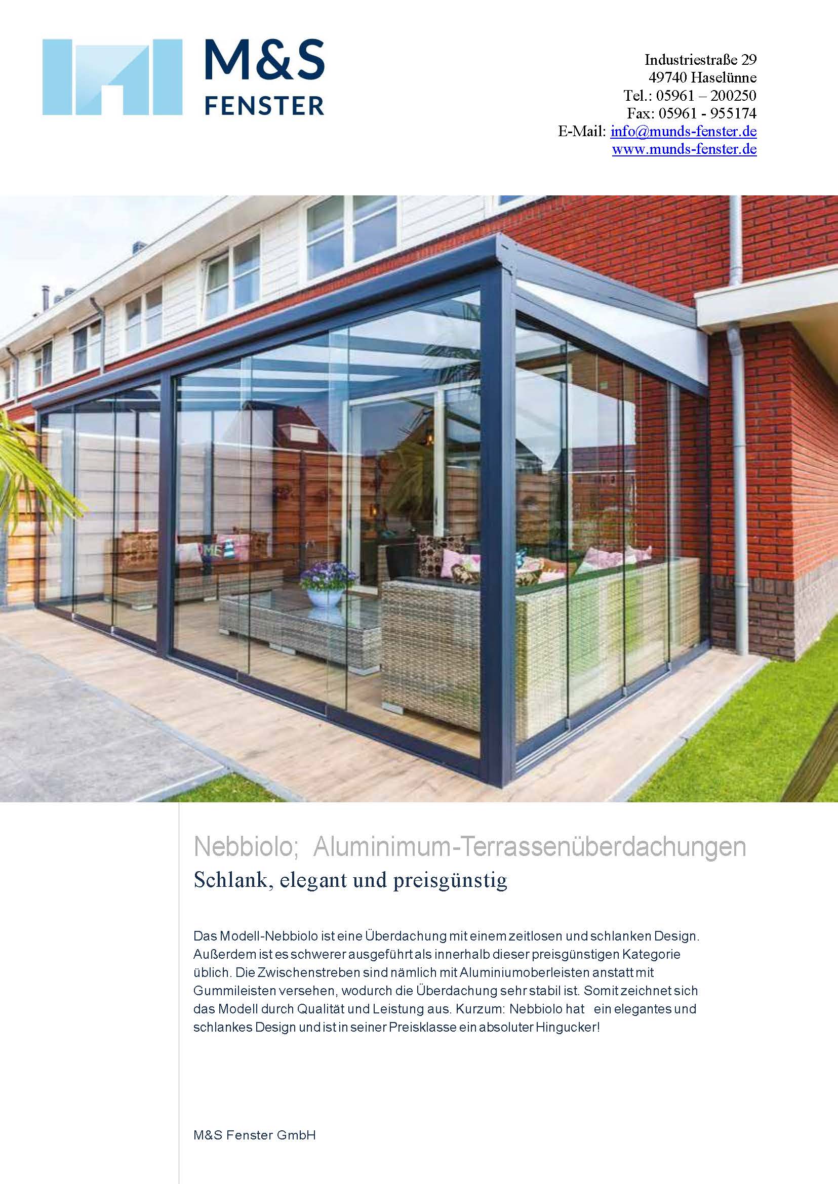 M & S Fenster GmbH | Terrassenüberdachung